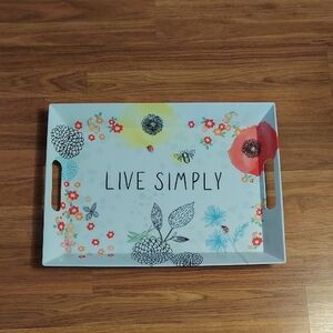 Floral Decorative Tray with 'Live Simply' Design
